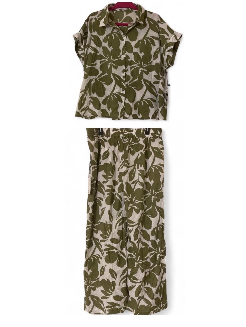 NWT Love University 2 Piece Cotton Matching Set Pants & Shirt Olive Green 1X